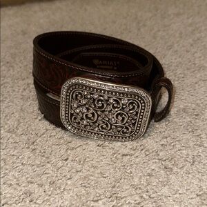 Ariat Dark Brown Belt with Intricate Silver Buckle